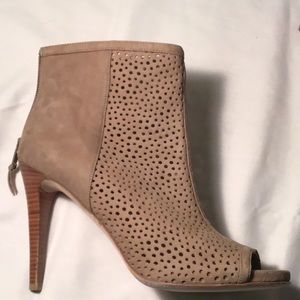 Peep toe suede stilettos